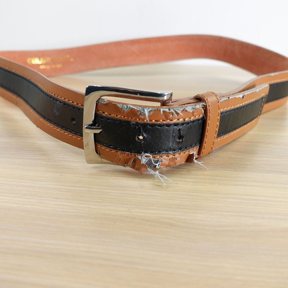 Colorblock Leather Dress Belt Mens 40 Black Brown Silver Buckle Work GOLD COAST